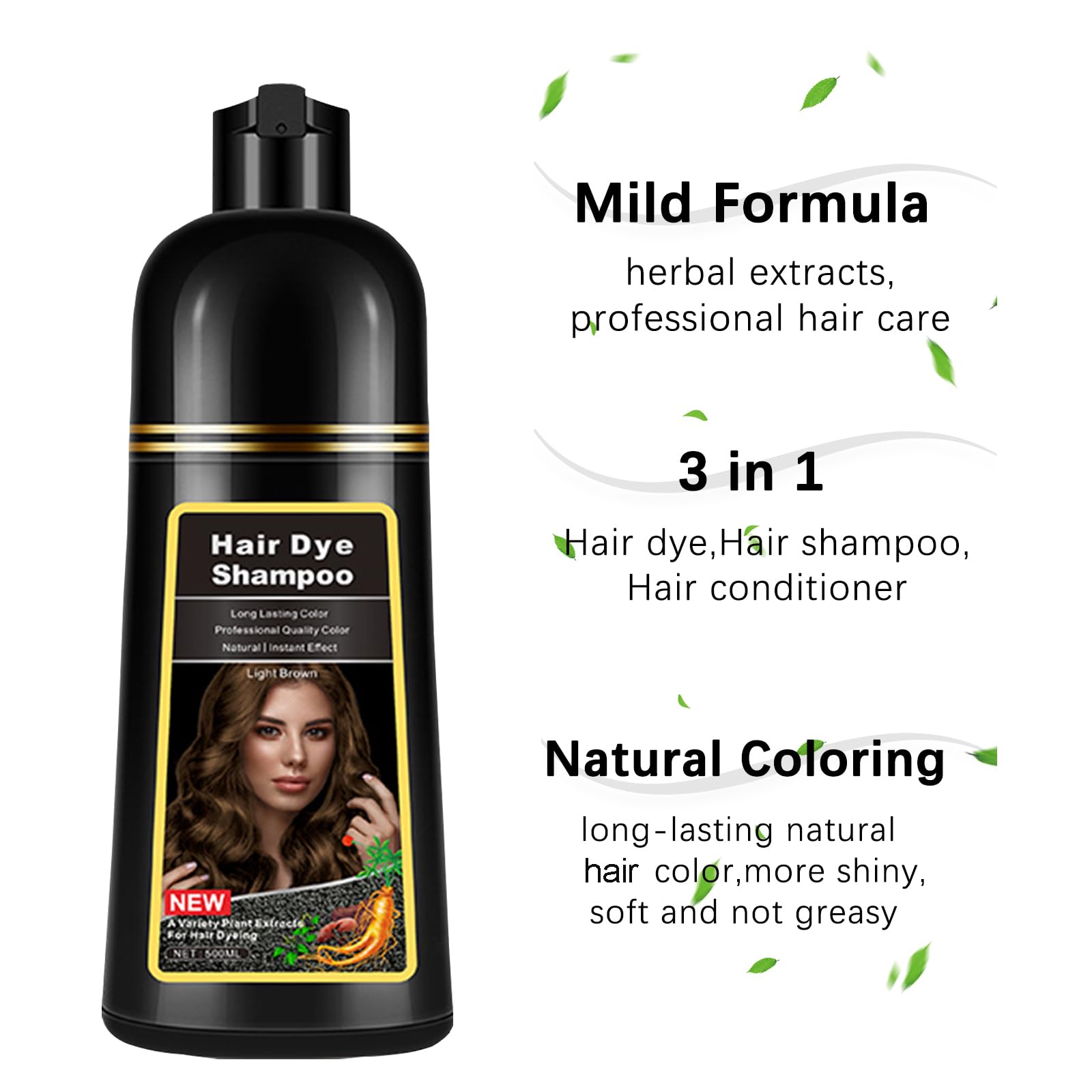 Lymznus Instant Light Brown Hair Dye Shampoo 3 in 1 – Herbal Coffee Color for Men & Women (500 ml)