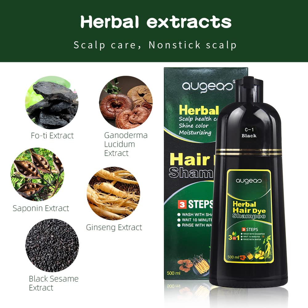 lymznus Natural Black Hair Color Shampoo for Gray Coverage - 3-in-1 Herbal Dye, 500ml