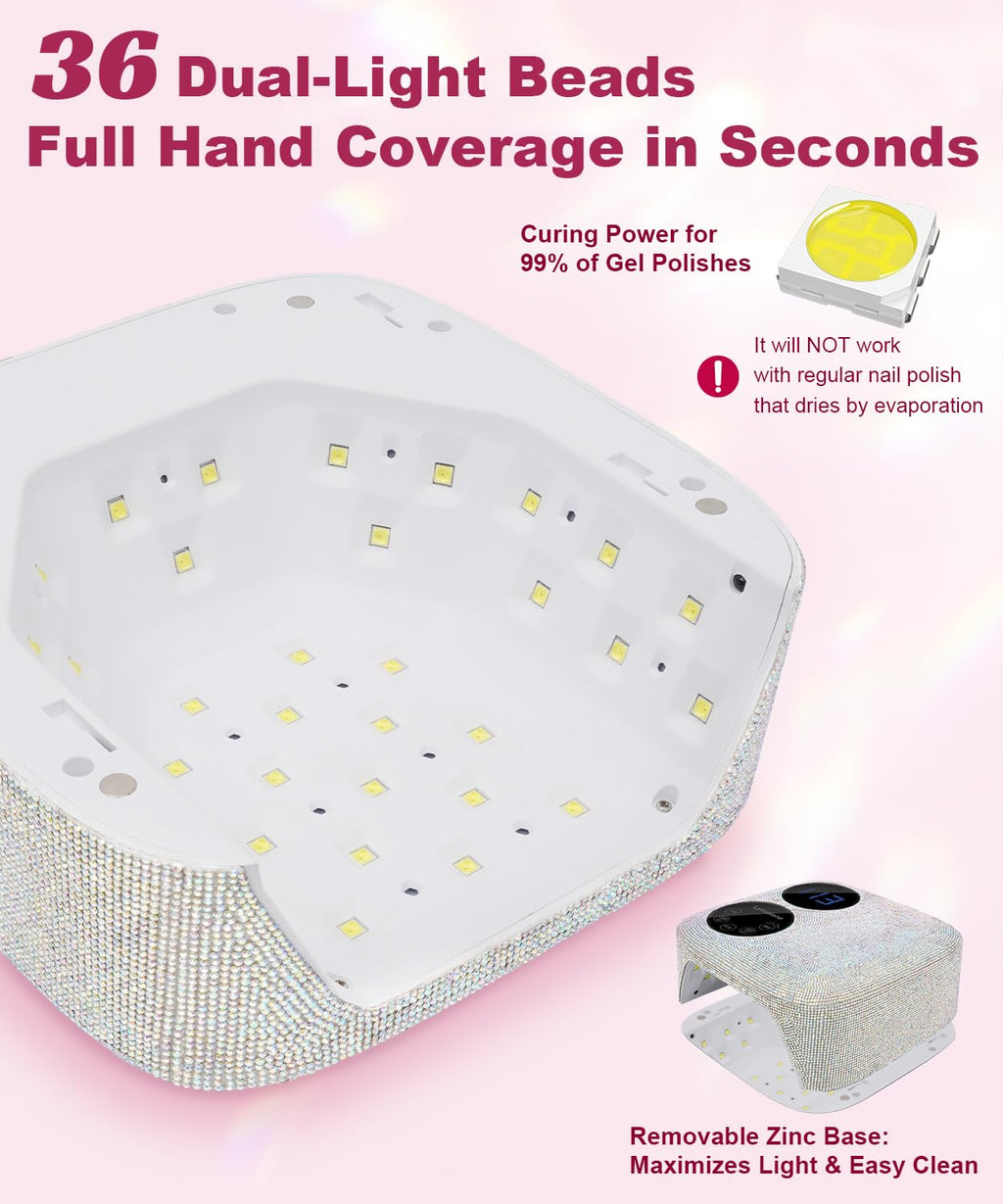 Lynsalene 80W Cordless Nail Lamp with Magnetic Detachable Base | Dual Screen Display & Gel Nail Light (Diamond)