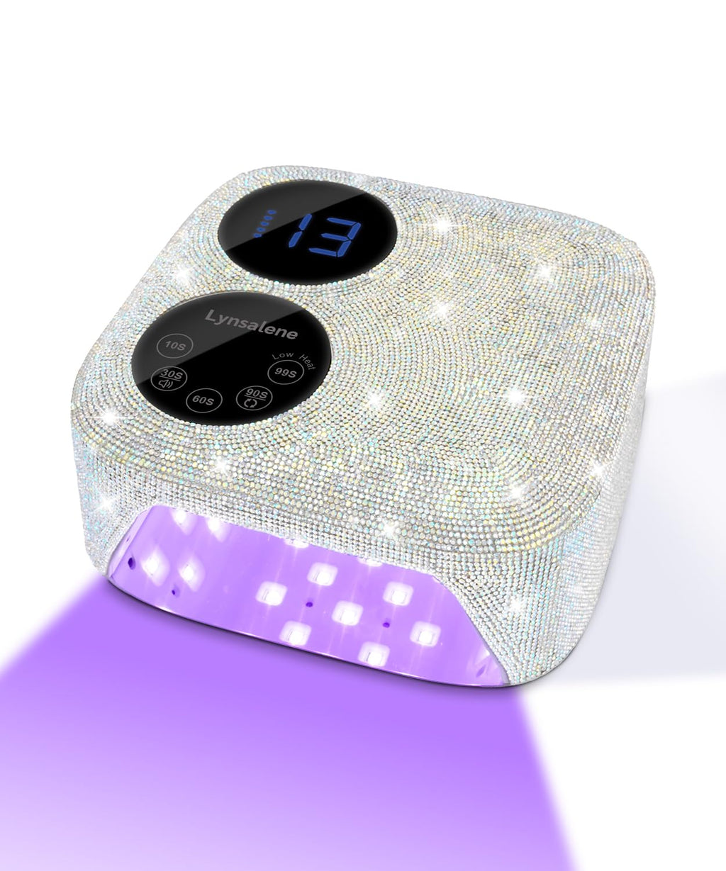 Lynsalene 80W Cordless Nail Lamp with Magnetic Detachable Base | Dual Screen Display & Gel Nail Light (Diamond)