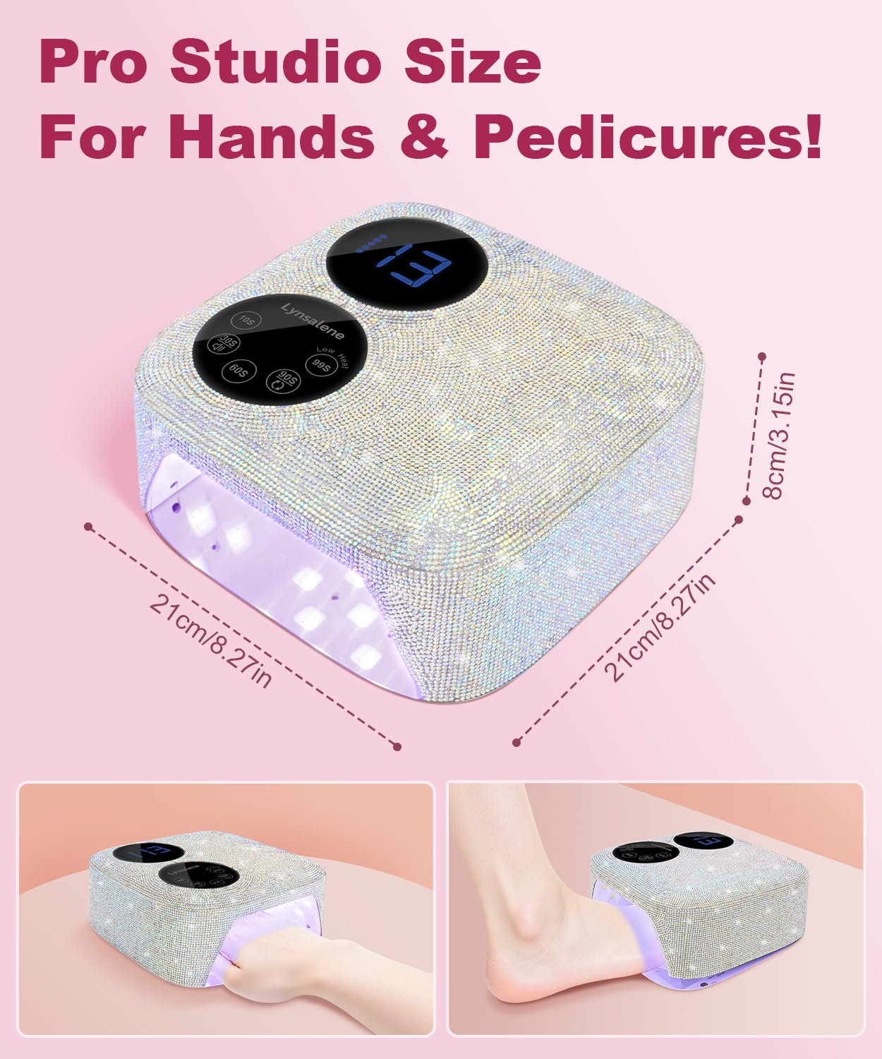 Lynsalene 80W Cordless Nail Lamp with Magnetic Detachable Base | Dual Screen Display & Gel Nail Light (Diamond)