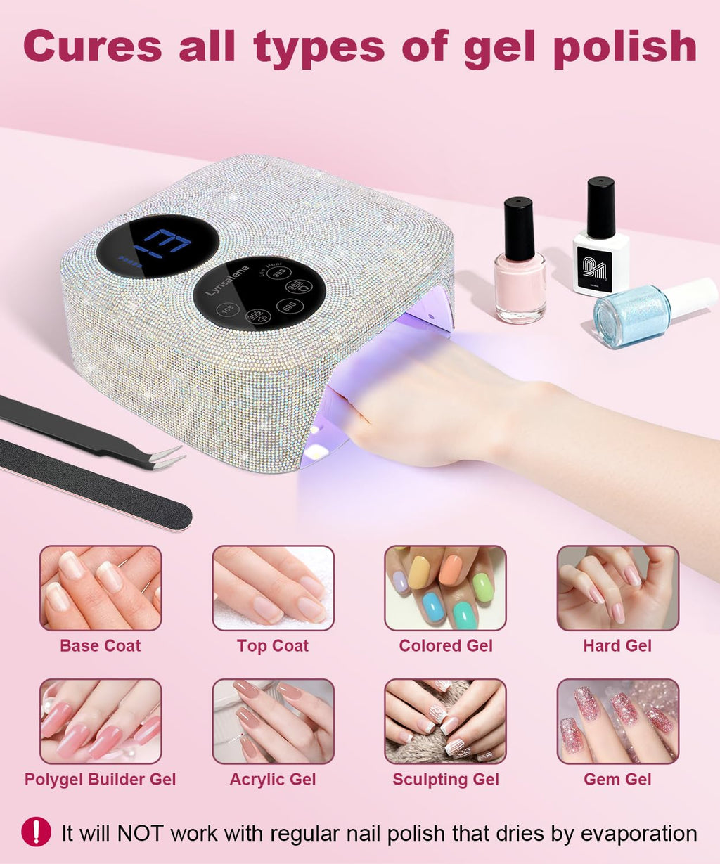 Lynsalene 80W Cordless Nail Lamp with Magnetic Detachable Base | Dual Screen Display & Gel Nail Light (Diamond)