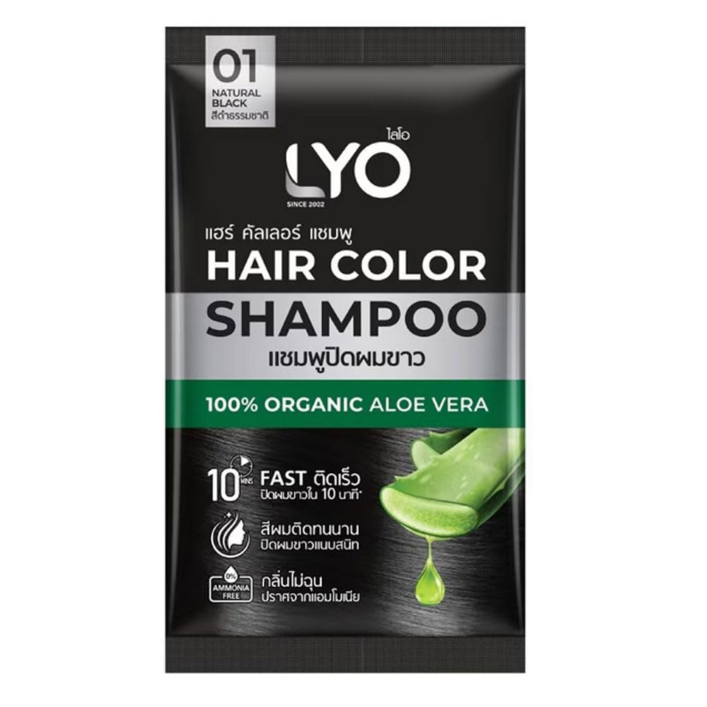 LYO Gray Hair Dye Shampoo 01 (Natural Black) – Ammonia-Free, Color-Locking, 2 x 30 ml