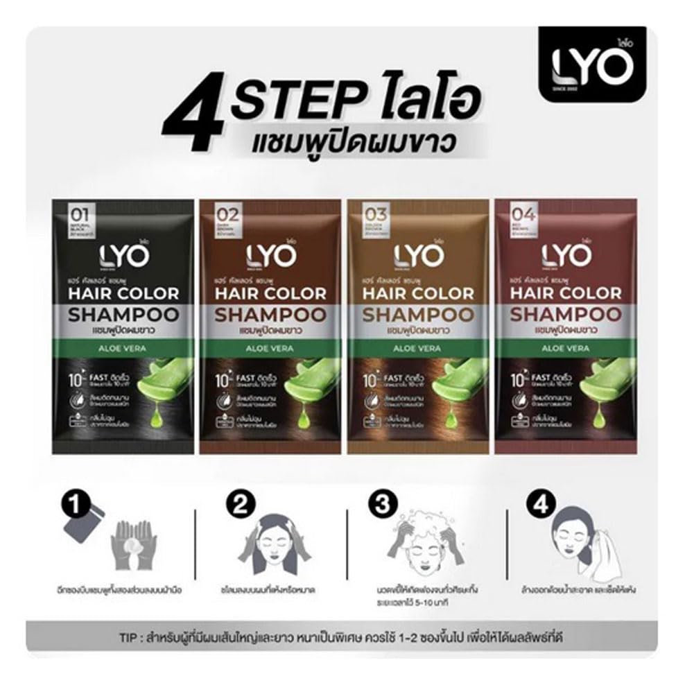 LYO Gray Hair Dye Shampoo 01 (Natural Black) – Ammonia-Free, Color-Locking, 2 x 30 ml