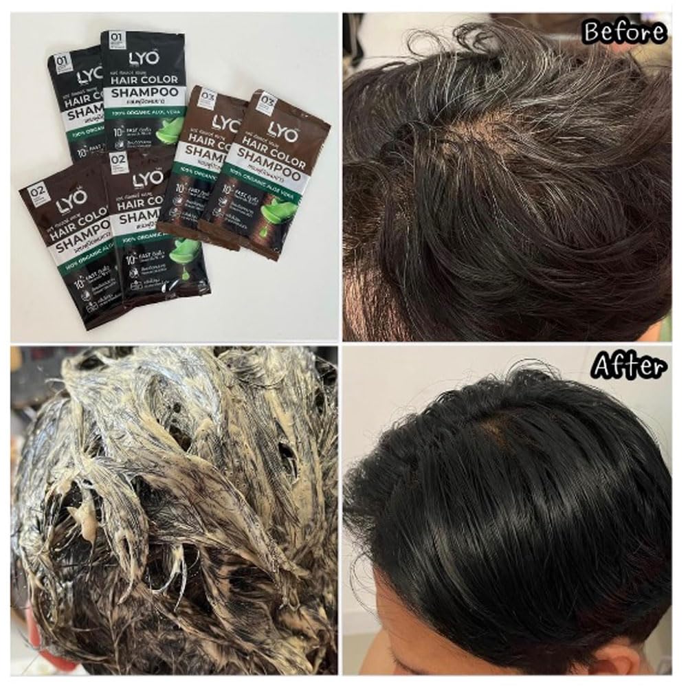 LYO Gray Hair Dye Shampoo 01 (Natural Black) – Ammonia-Free, Color-Locking, 2 x 30 ml
