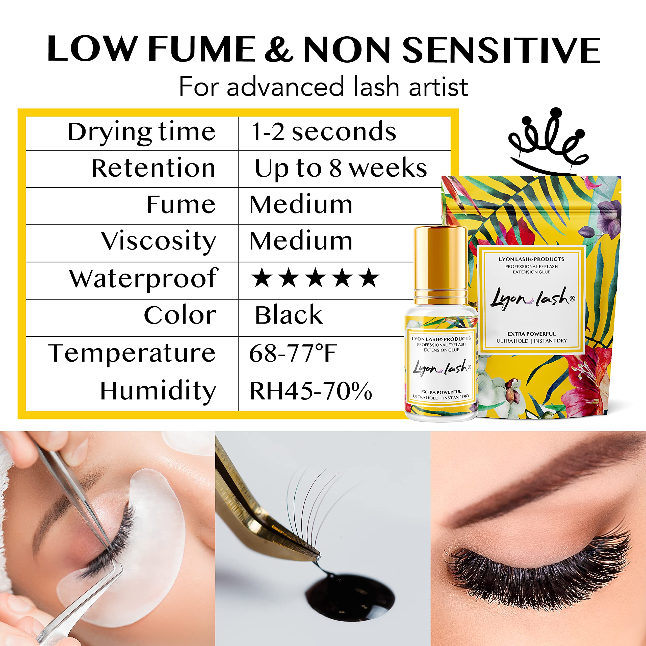 Lyon Lash Extra Powerful 10 ml Eyelash Extension Glue – Performance Glue with 1-2 Sec Dry Time | 6-8 Weeks Retention | Black Adhesive for Professionals