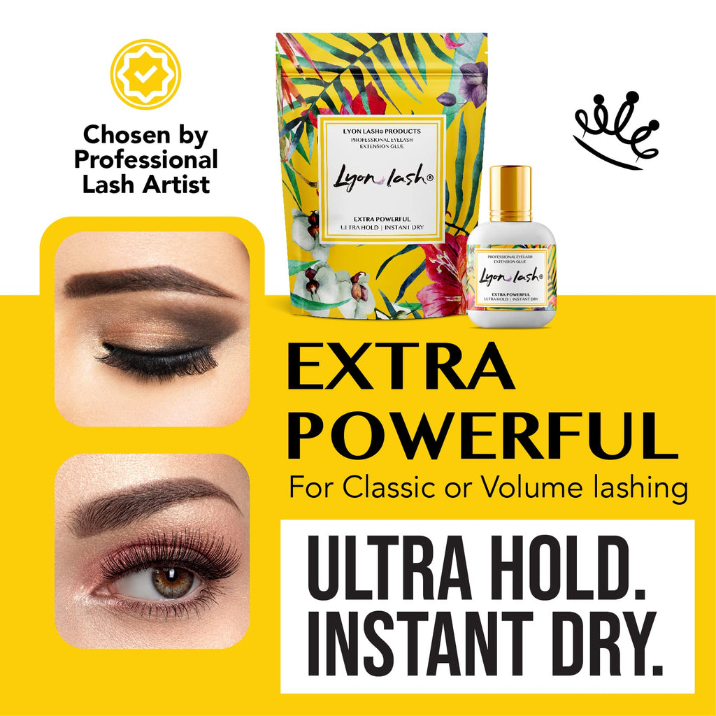 Lyon Lash Extra Powerful 10 ml Eyelash Extension Glue – Performance Glue with 1-2 Sec Dry Time | 6-8 Weeks Retention | Black Adhesive for Professionals
