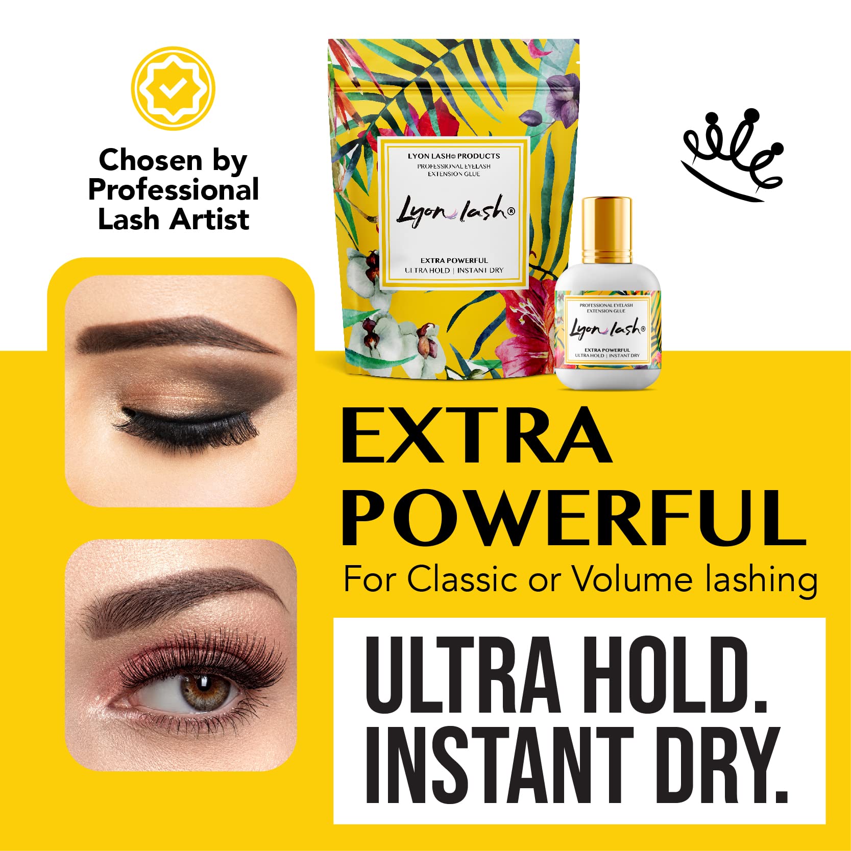 Lyon Lash Extra Powerful 10 ml Eyelash Extension Glue – Performance Glue with 1-2 Sec Dry Time | 6-8 Weeks Retention | Black Adhesive for Professionals