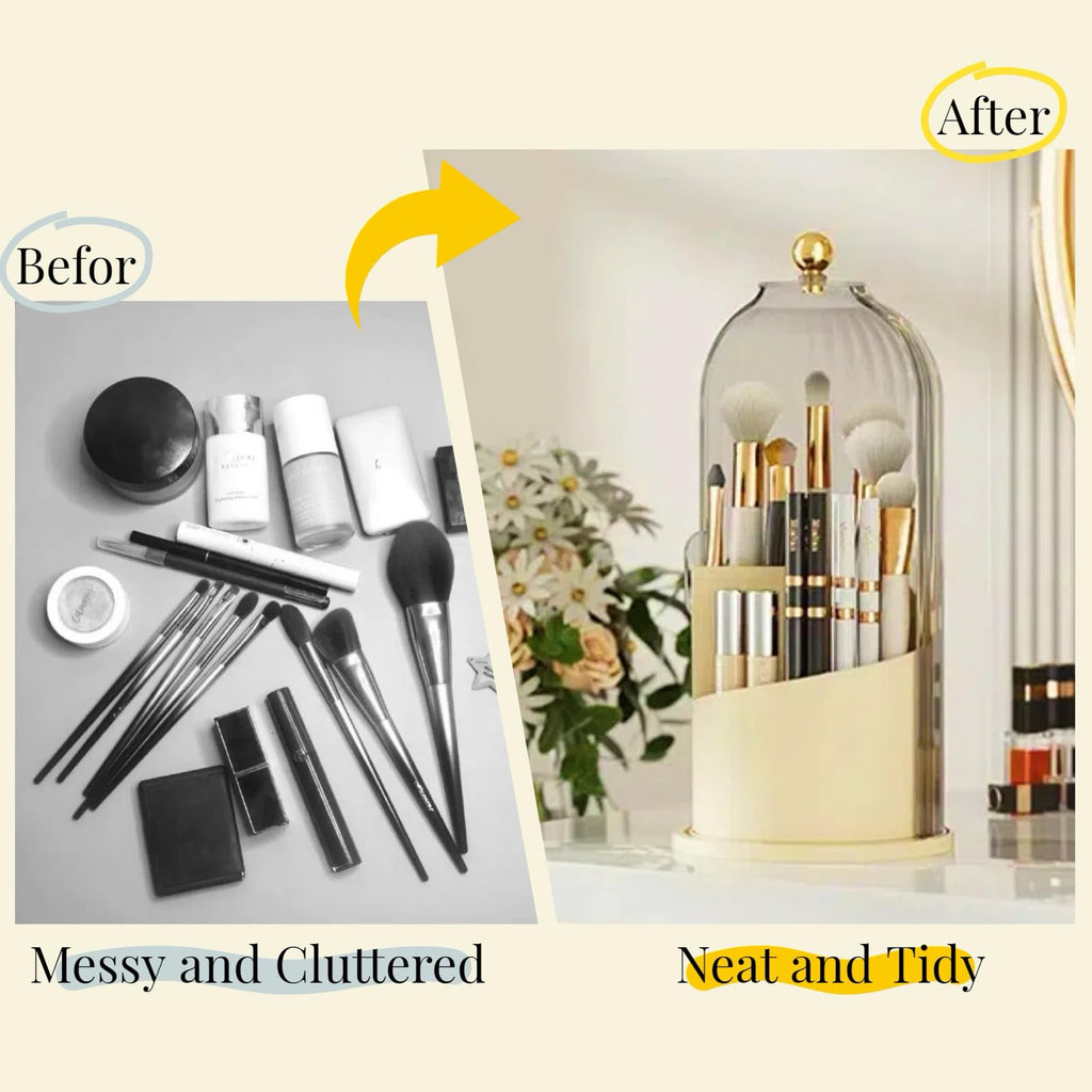 Lyoveu B-H1 Makeup Brush Holder with Dustproof Cover - 360° Rotating Organizer (Gray)