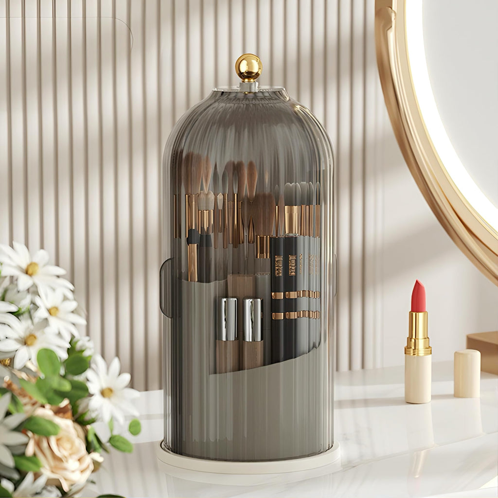 Lyoveu B-H1 Makeup Brush Holder with Dustproof Cover - 360° Rotating Organizer (Gray)
