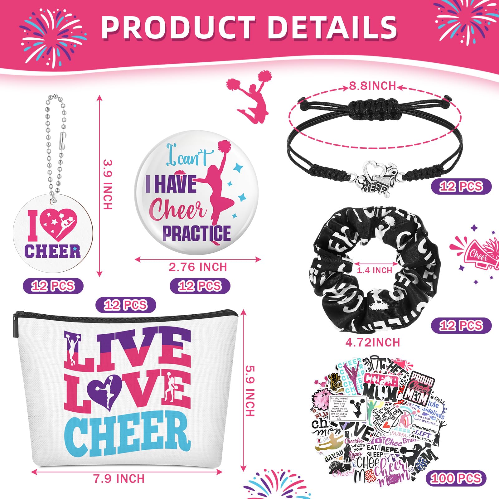 Lyrow 160 Pcs Cheerleader Gifts Bulk – Team Back-to-School Cheer Bundle (Pink)