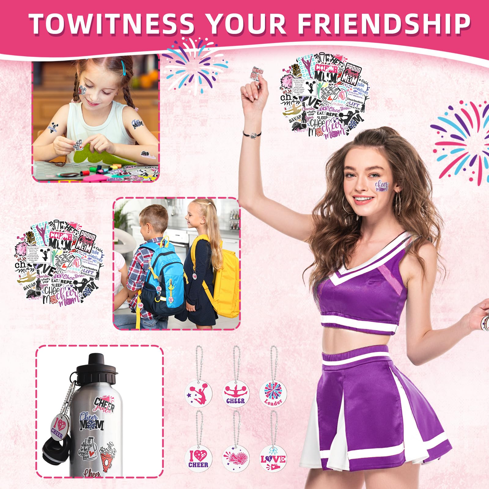 Lyrow 160 Pcs Cheerleader Gifts Bulk – Team Back-to-School Cheer Bundle (Pink)