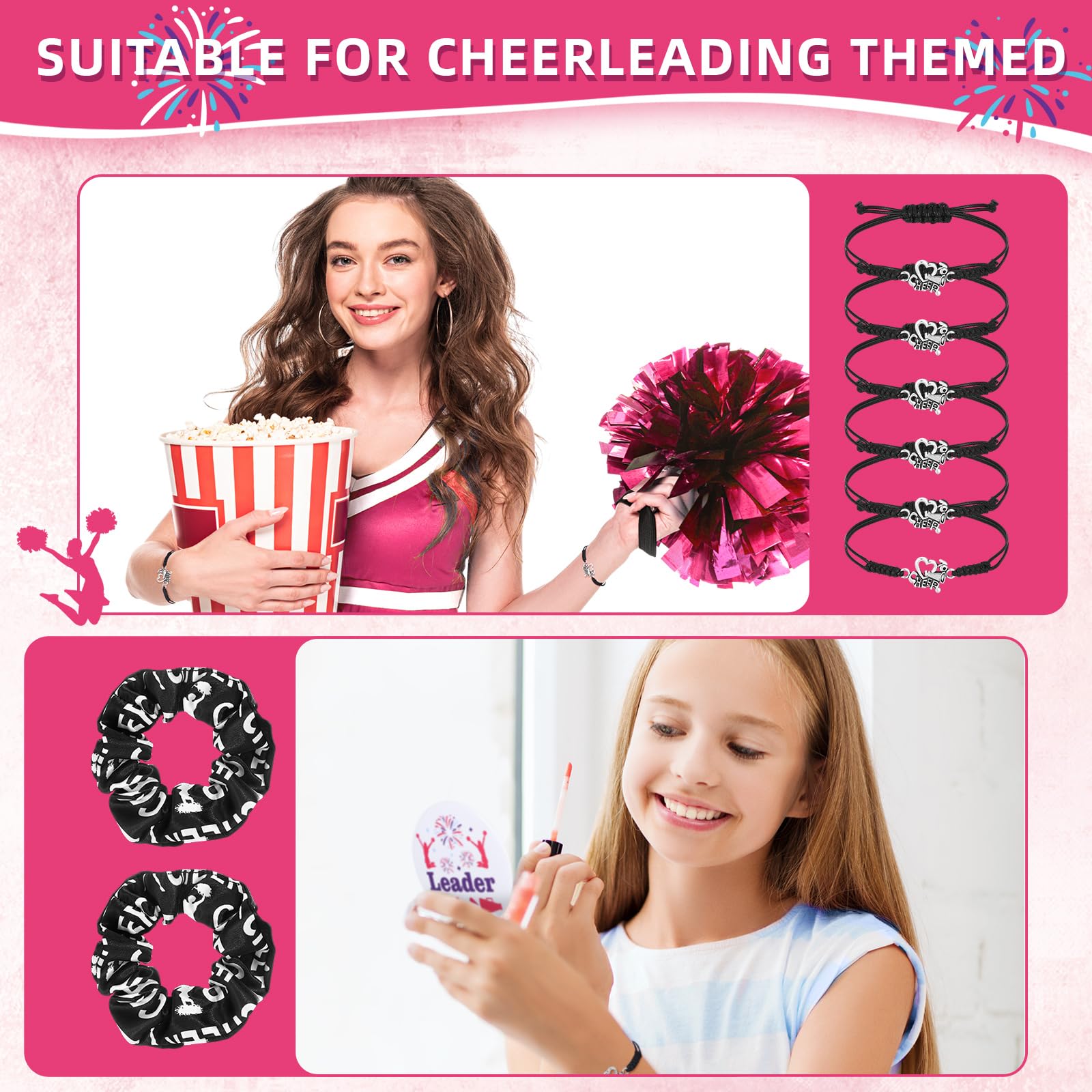 Lyrow 160 Pcs Cheerleader Gifts Bulk – Team Back-to-School Cheer Bundle (Pink)