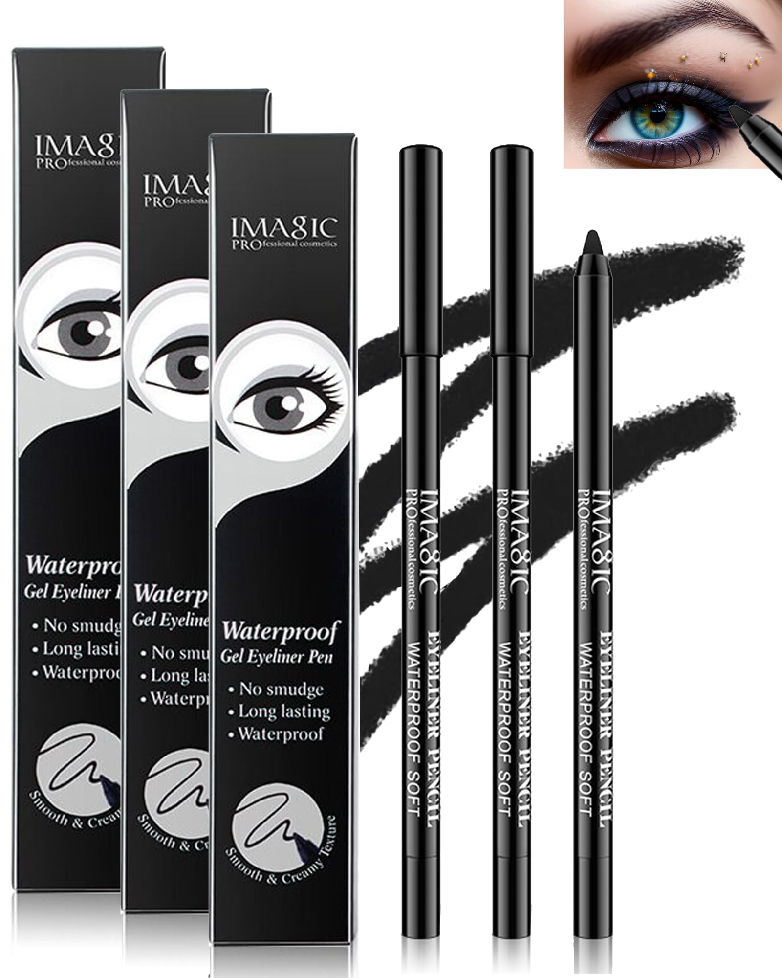 LYSdefeu 3-Piece Matte Black Waterproof Gel Eyeliner Pencil Set – Smudge-Proof & Long-Lasting