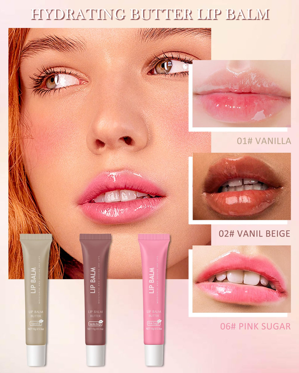 LYSdefeu Butter Tinted Lip Balm Set A — 3 Colors Vanilla Beige Brown Pink Sugar + Clear Jelly Tint