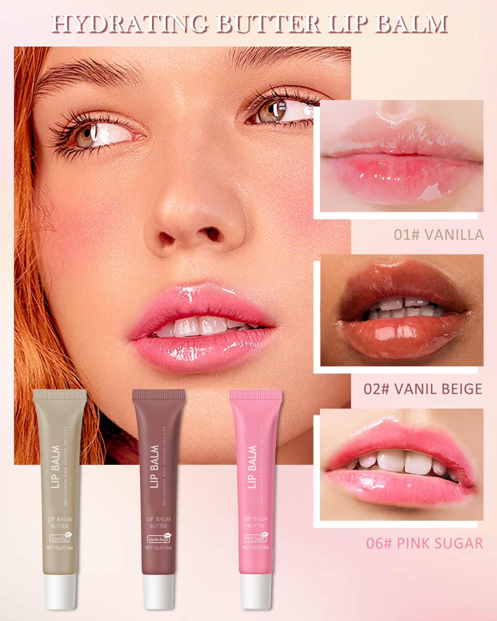 LYSdefeu Butter Tinted Lip Balm Set A — 3 Colors Vanilla Beige Brown Pink Sugar + Clear Jelly Tint