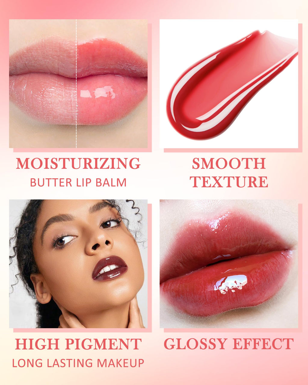 LYSdefeu Butter Tinted Lip Balm Set A — 3 Colors Vanilla Beige Brown Pink Sugar + Clear Jelly Tint