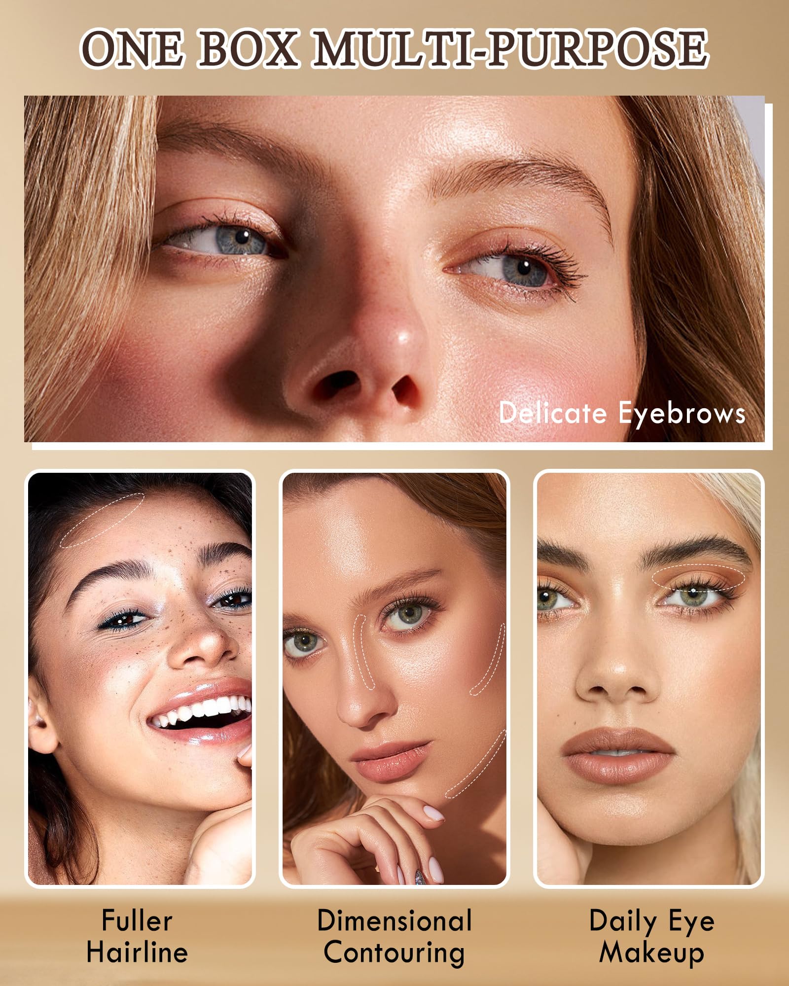 LYSdefeu Eyebrow Powder Kit – 3-Color Matte Palette with Mirror & Tools