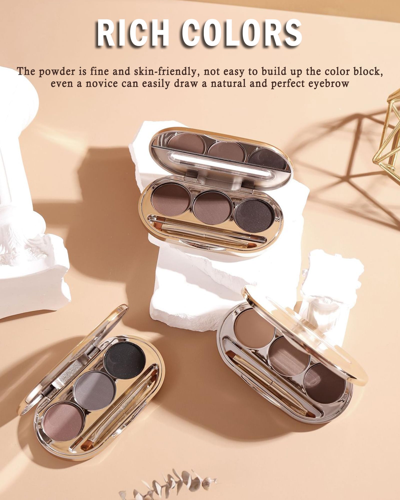 LYSdefeu Eyebrow Powder Makeup Kit – 3 Color Matte Palette with Mirror & Tools
