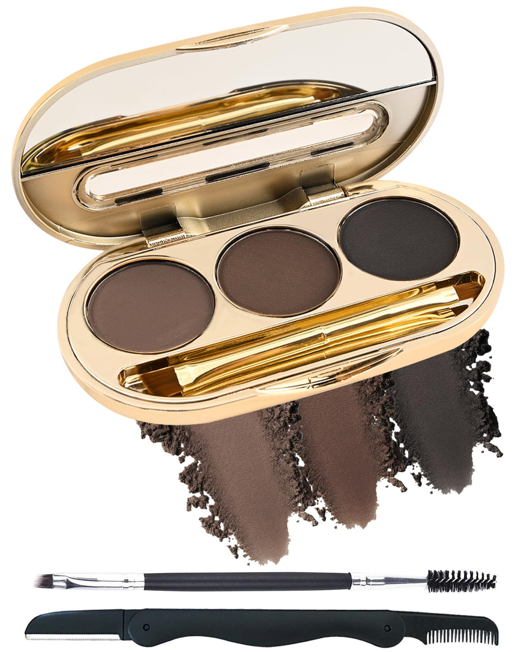 LYSdefeu Eyebrow Powder Makeup Kit – 3 Color Matte Palette with Mirror & Tools