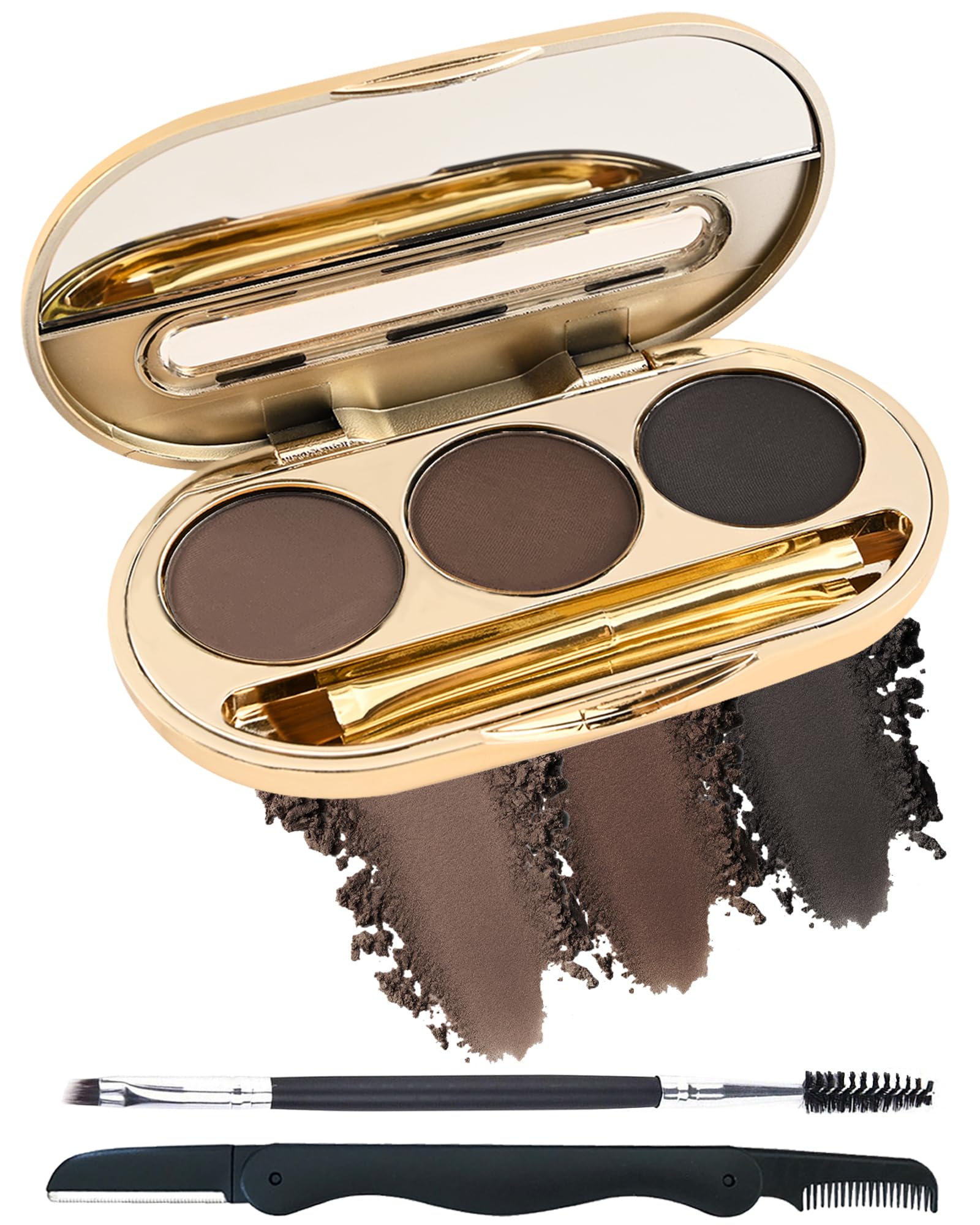 LYSdefeu Eyebrow Powder Makeup Kit – 3 Color Matte Palette with Mirror & Tools