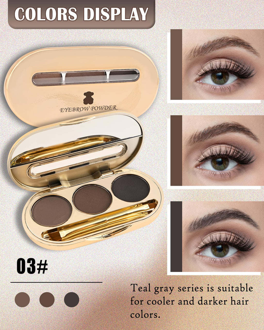 LYSdefeu Eyebrow Powder Makeup Kit – 3 Color Matte Palette with Mirror & Tools
