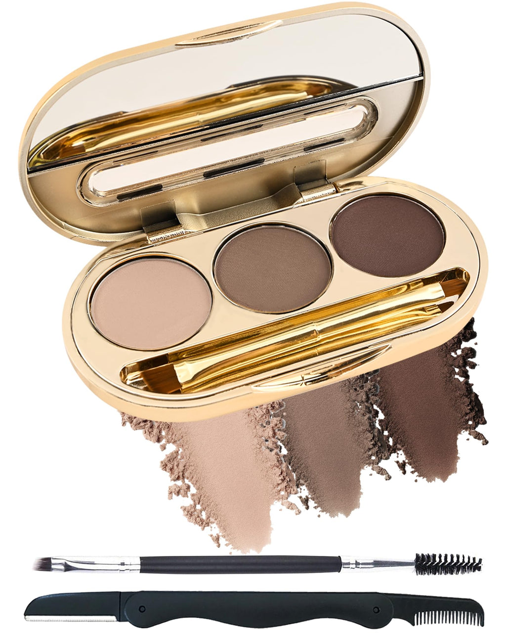 LYSdefeu Eyebrow Powder Kit – 3-Color Matte Palette with Mirror & Tools