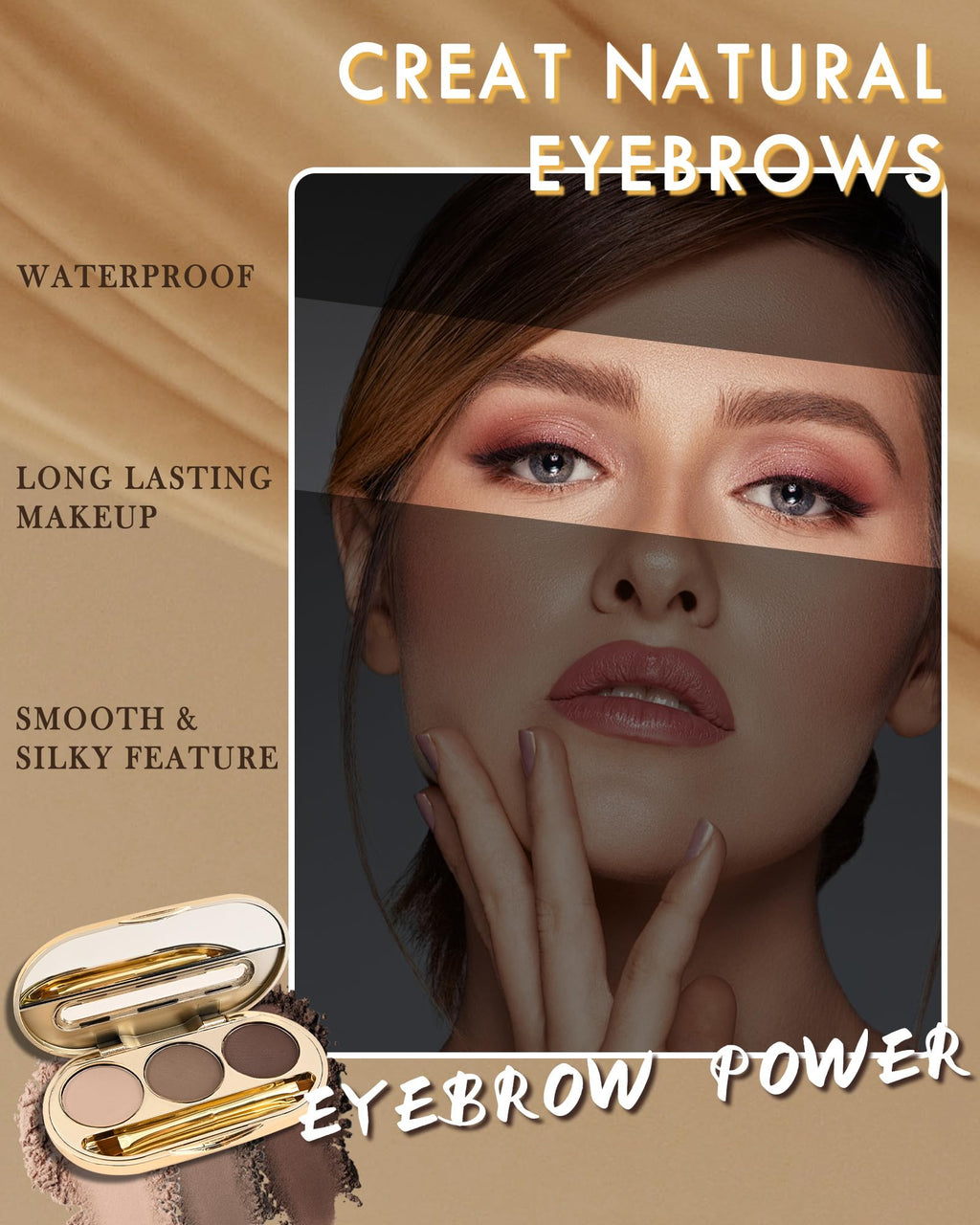 LYSdefeu Eyebrow Powder Kit – 3-Color Matte Palette with Mirror & Tools