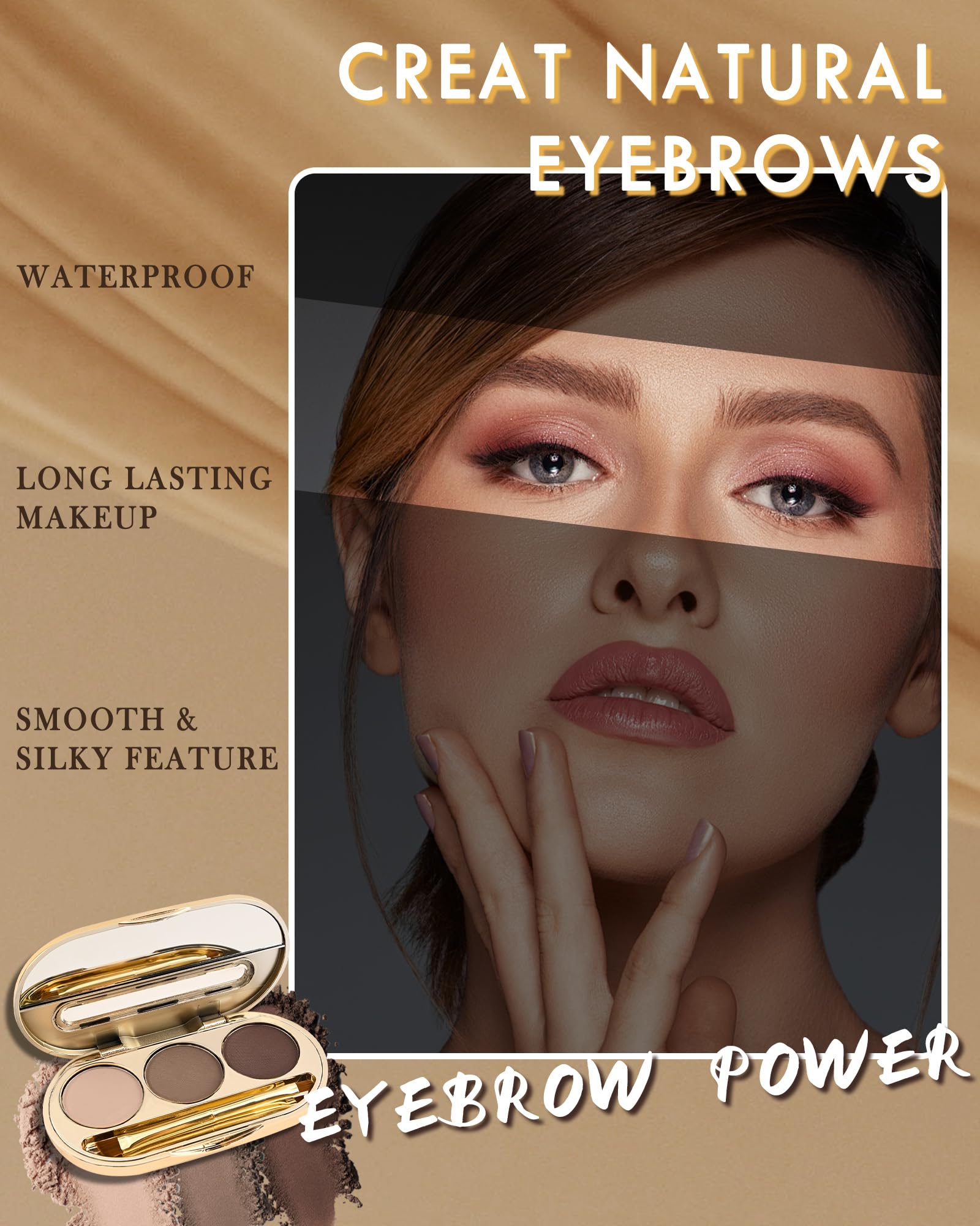 LYSdefeu Eyebrow Powder Kit – 3-Color Matte Palette with Mirror & Tools