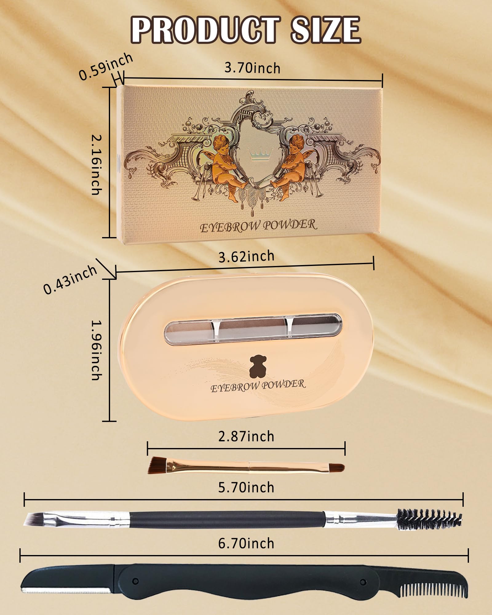 LYSdefeu Eyebrow Powder Makeup Kit – 3 Color Matte Palette with Mirror & Tools