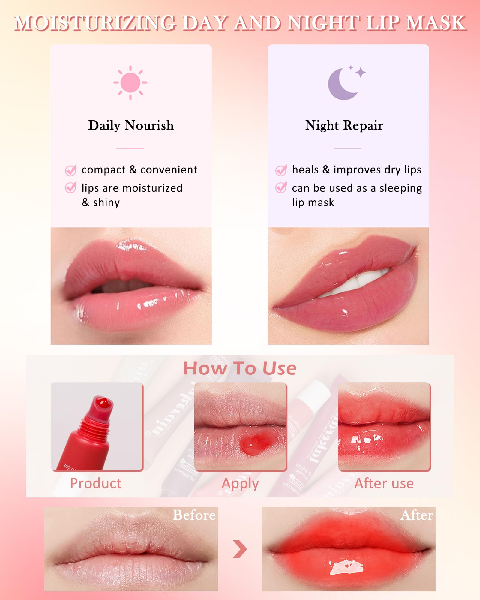 LYSdefeu Butter Tinted Lip Balm Set A — 3 Colors Vanilla Beige Brown Pink Sugar + Clear Jelly Tint