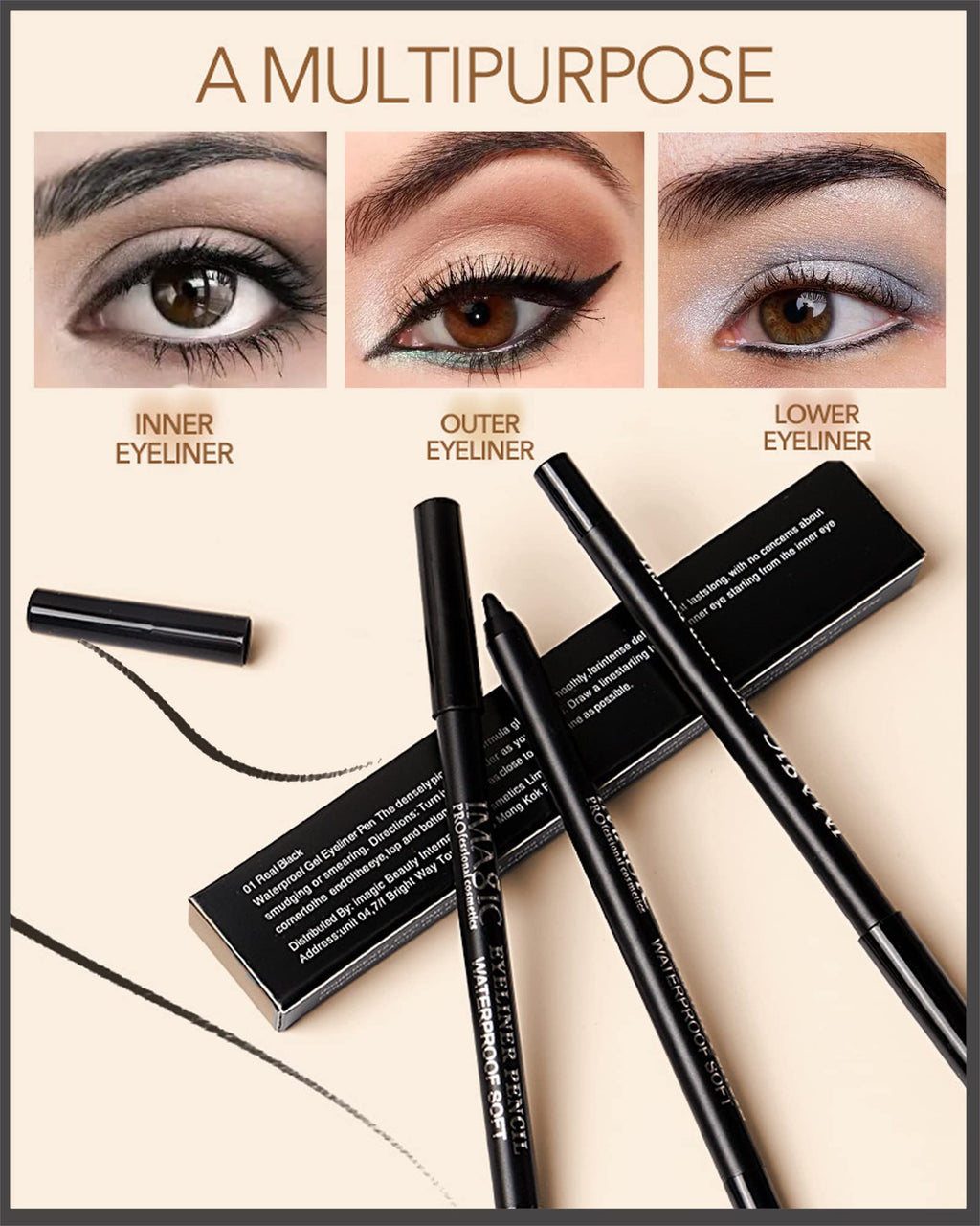 LYSdefeu 3-Piece Matte Black Waterproof Gel Eyeliner Pencil Set – Smudge-Proof & Long-Lasting