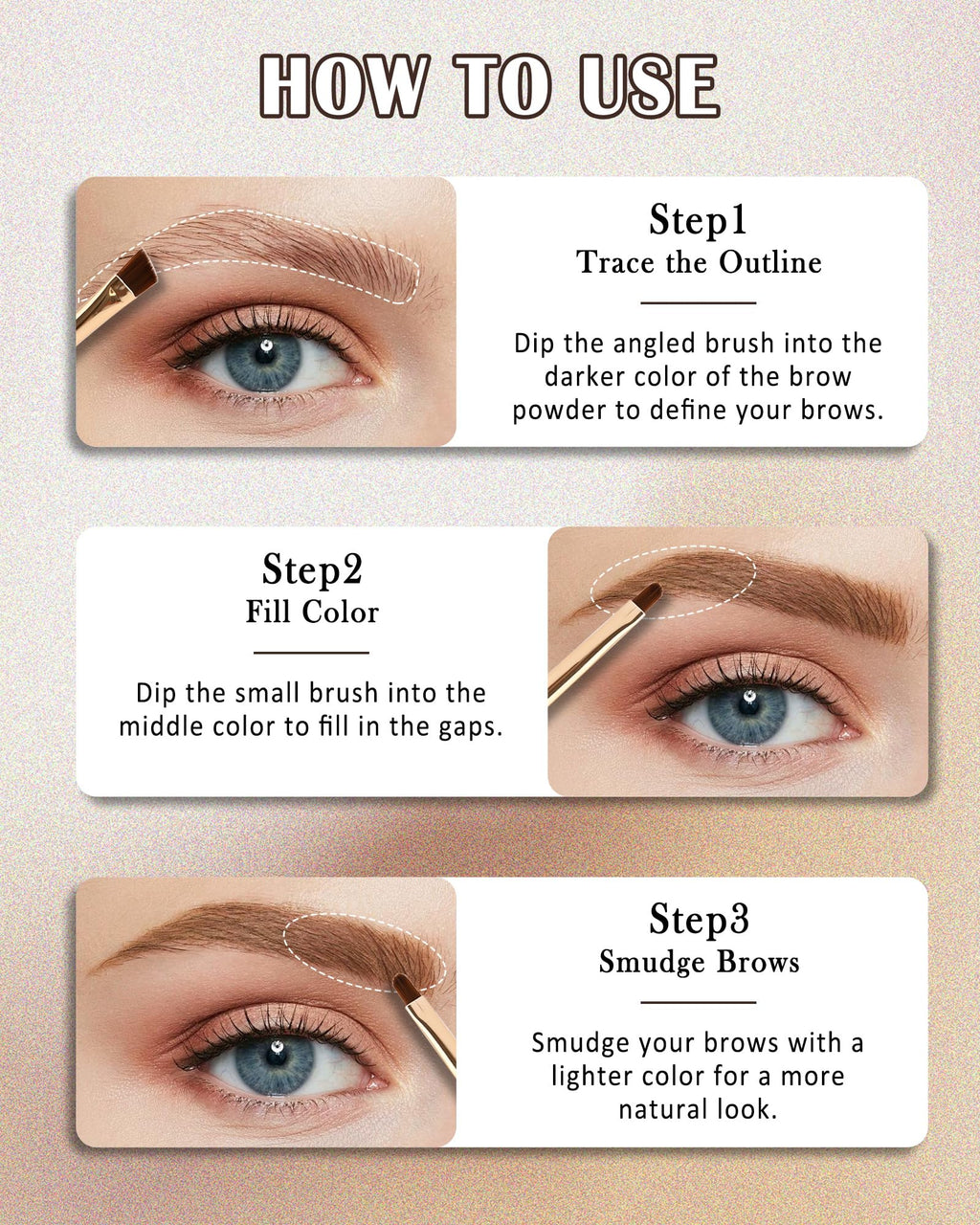 LYSdefeu Eyebrow Powder Kit – 3-Color Matte Palette with Mirror & Tools