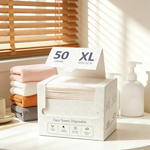 Lyun Cloudlet Disposable Face Towels XL – Ultra Soft 10x12, 50 Count, Makeup Remover & Facial Cleansing Wipes