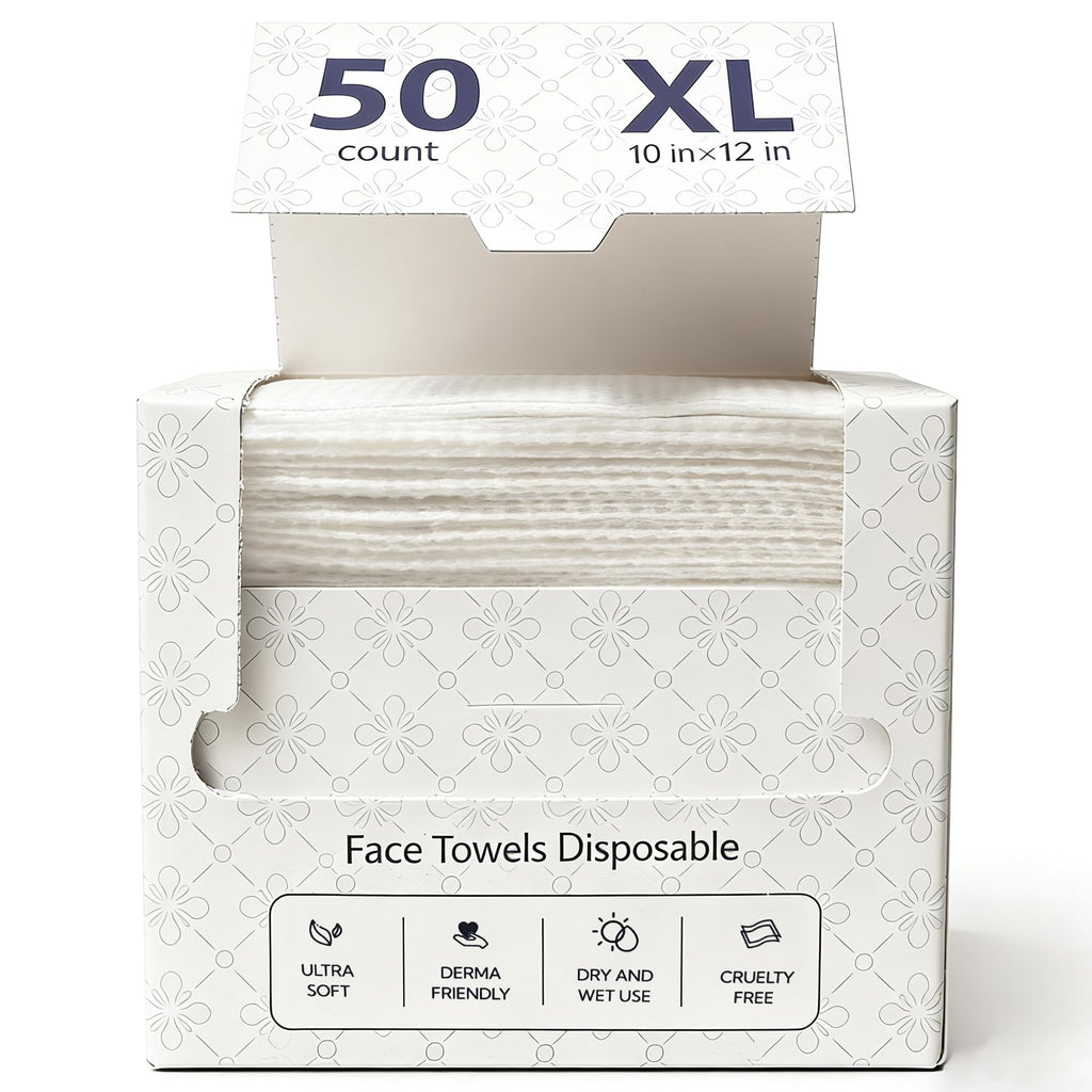 Lyun Cloudlet Disposable Face Towels XL – Ultra Soft 10x12, 50 Count, Makeup Remover & Facial Cleansing Wipes