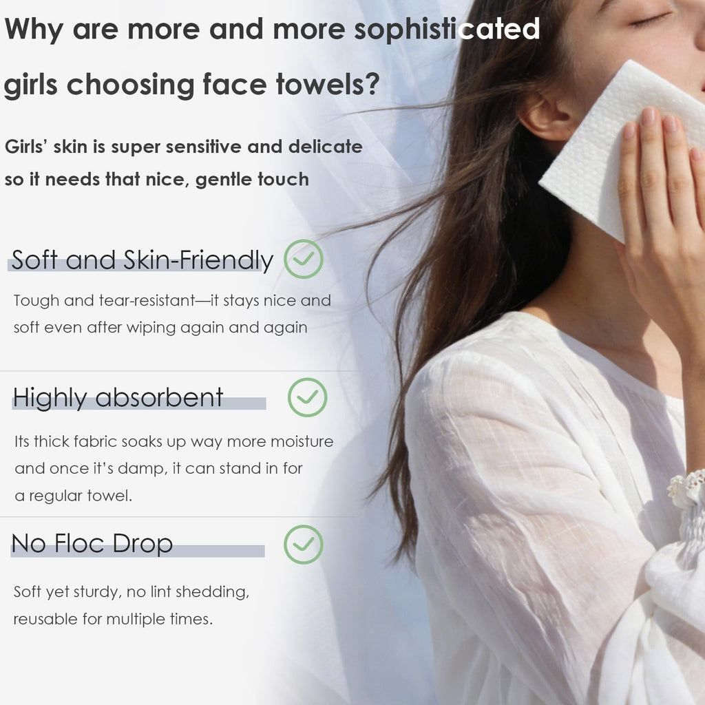 Lyun Cloudlet Disposable Face Towels XL – Ultra Soft 10x12, 50 Count, Makeup Remover & Facial Cleansing Wipes