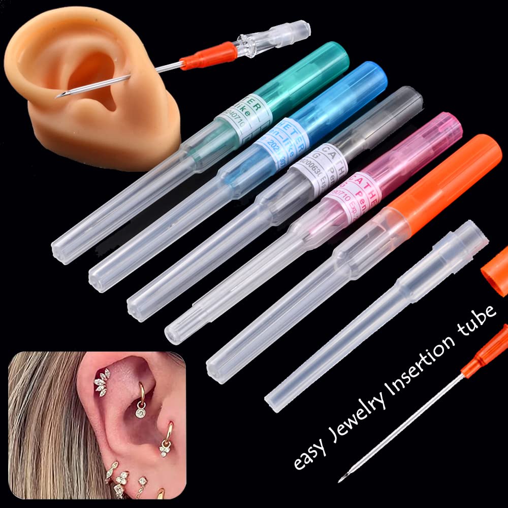 Lyuxzad 16G Catheter Piercing Kit - 50-Piece Disposable Set for Ears, Nose, Lips