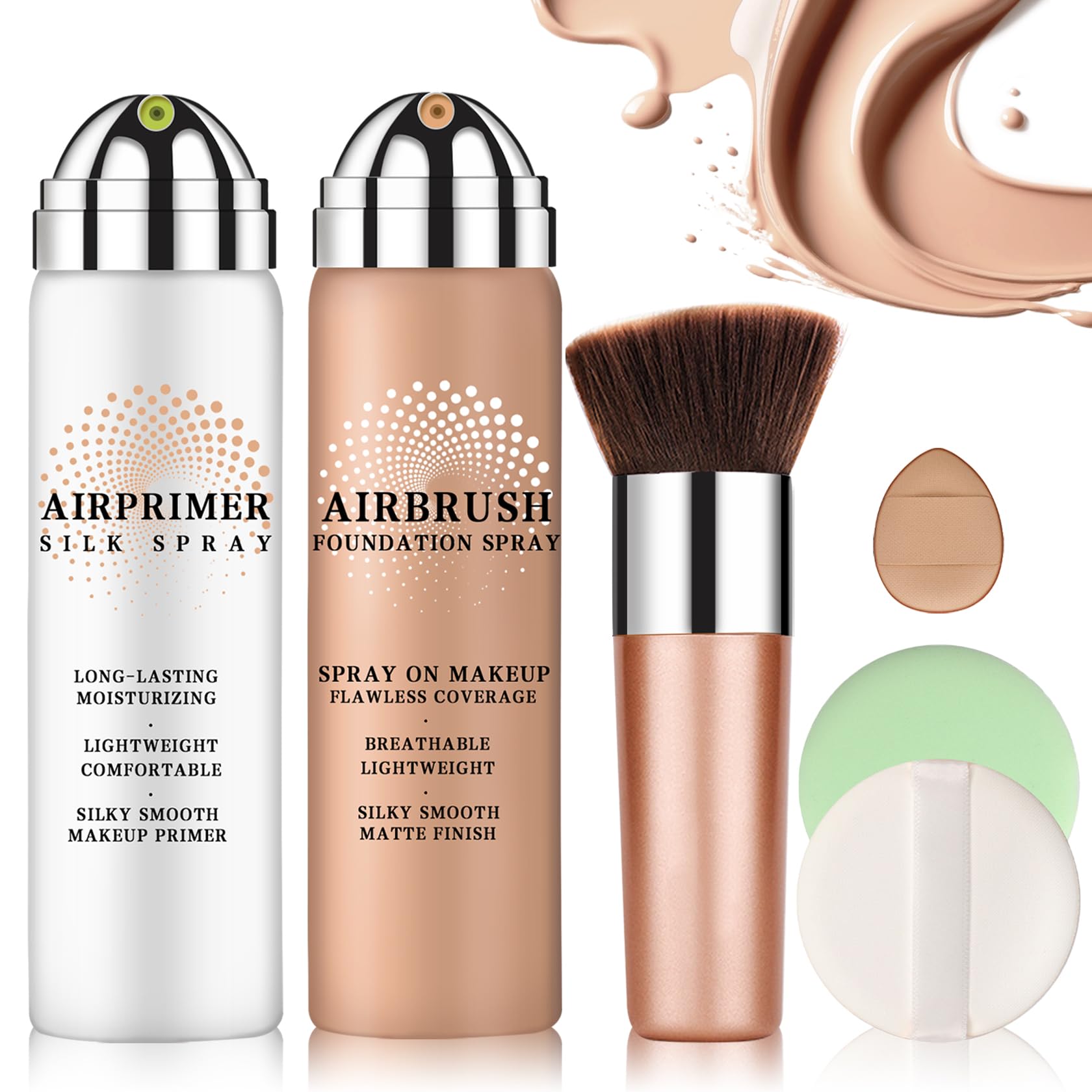 LZXLUKGIR Airbrush Foundation with Primer – Full Coverage, Breathable, Anti-Aging Formula (01 Natural)