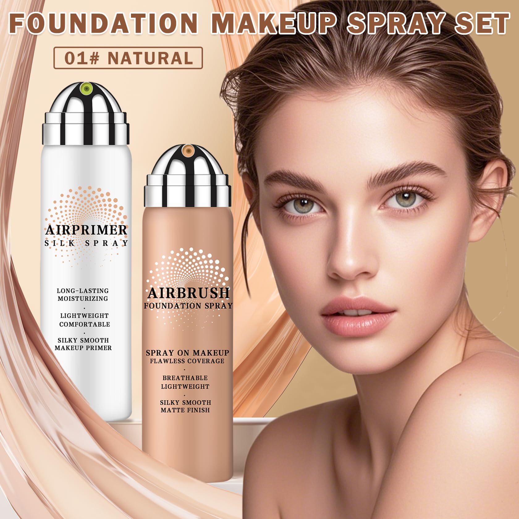 LZXLUKGIR Airbrush Foundation with Primer – Full Coverage, Breathable, Anti-Aging Formula (01 Natural)