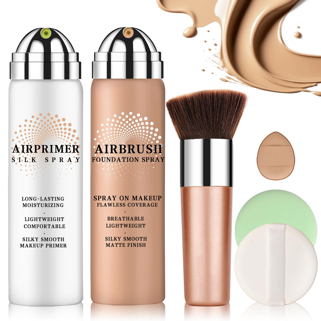 LZXLUKGIR Magic Minerals Airbrush Foundation & Moisturizing Primer – Full Coverage for Mature Skin (Beige 02)