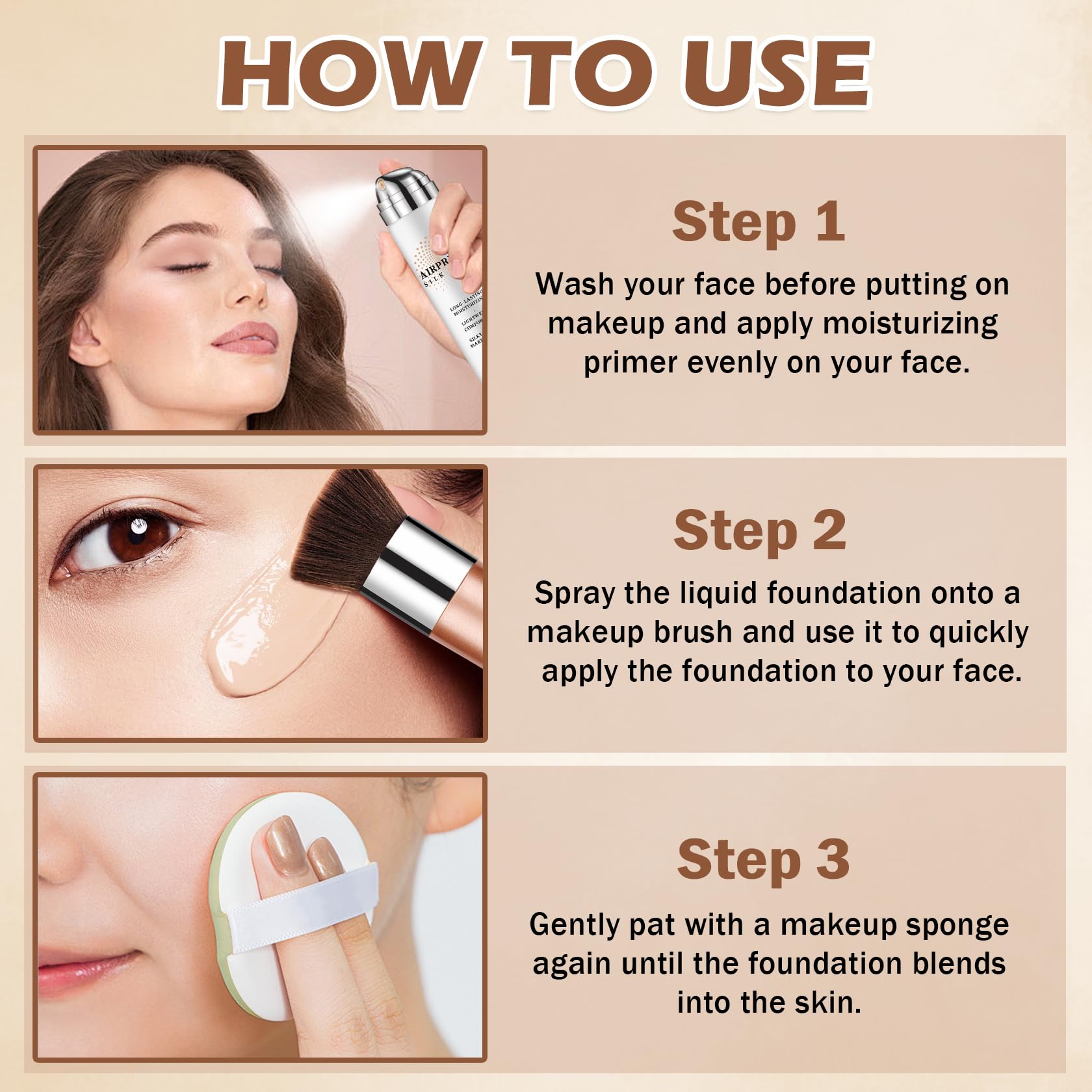 LZXLUKGIR Magic Minerals Airbrush Foundation & Moisturizing Primer – Full Coverage for Mature Skin (Beige 02)