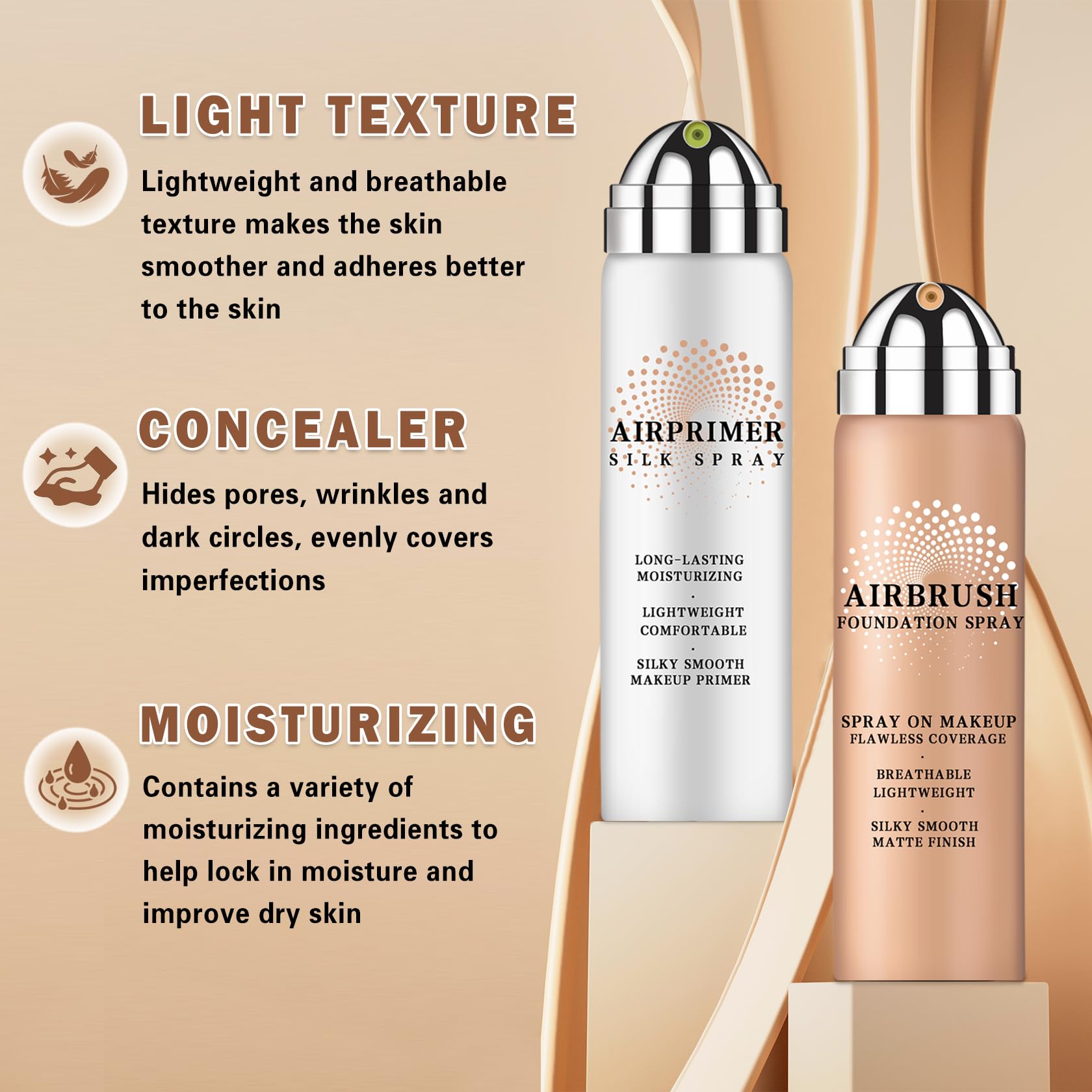 LZXLUKGIR Airbrush Foundation with Primer – Full Coverage, Breathable, Anti-Aging Formula (01 Natural)