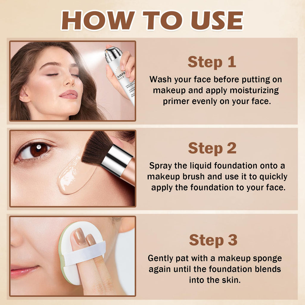 LZXLUKGIR Airbrush Foundation with Primer – Full Coverage, Breathable, Anti-Aging Formula (01 Natural)