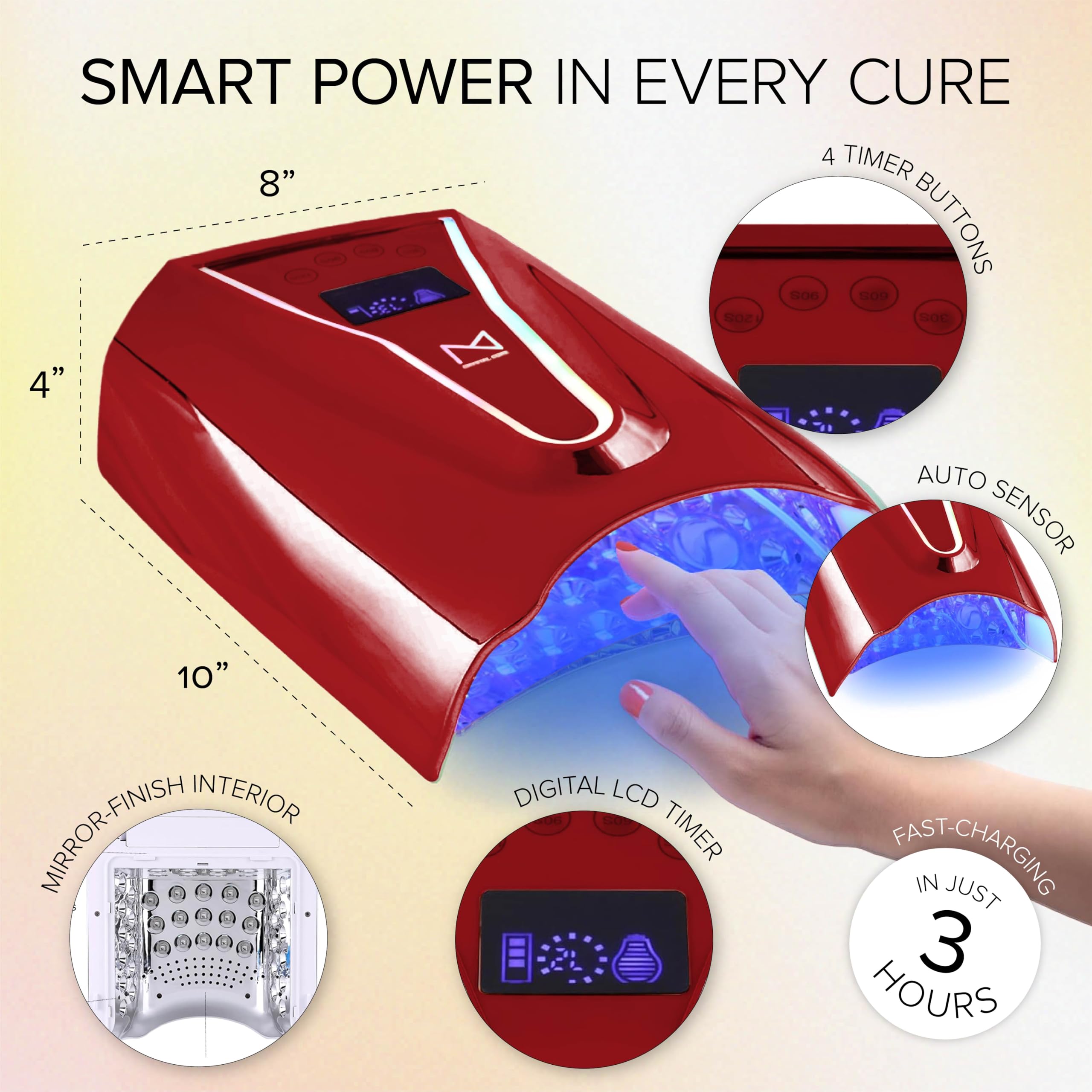 M Crystal Cure 128W UV Nail Lamp — Fast Gel Curing, Cordless Rechargeable, Auto Sensor