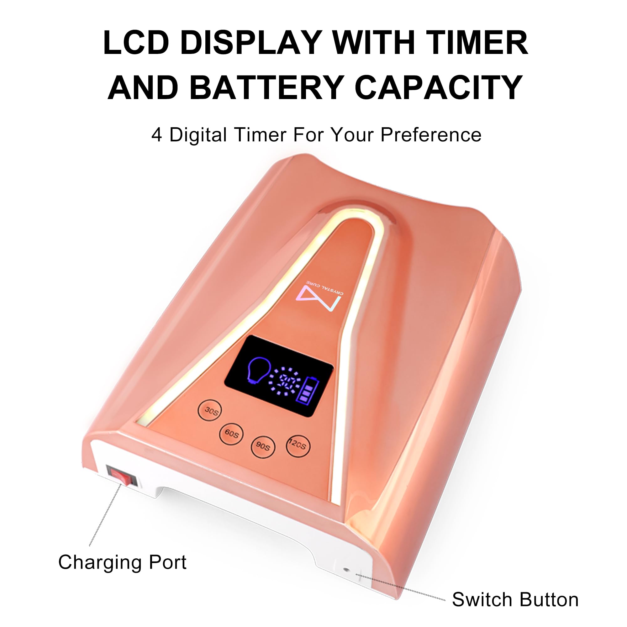M Crystal Cure 128W UV Nail Lamp – Unicorn Purple, Cordless & Auto Sensor, 45 LEDs