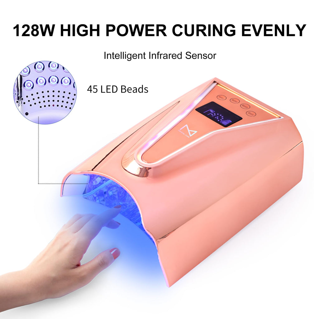 M Crystal Cure 128W UV Nail Lamp – Unicorn Purple, Cordless & Auto Sensor, 45 LEDs