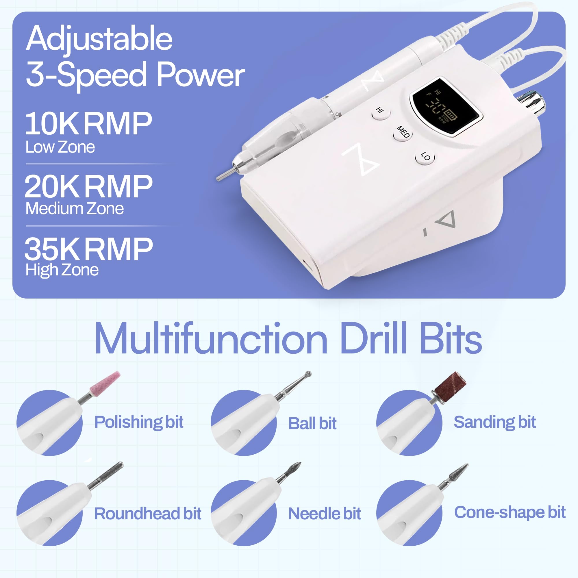 M GEM Brushless Nail Drill 35K RPM | Cordless Efile for Acrylic, Gel & Natural Nails