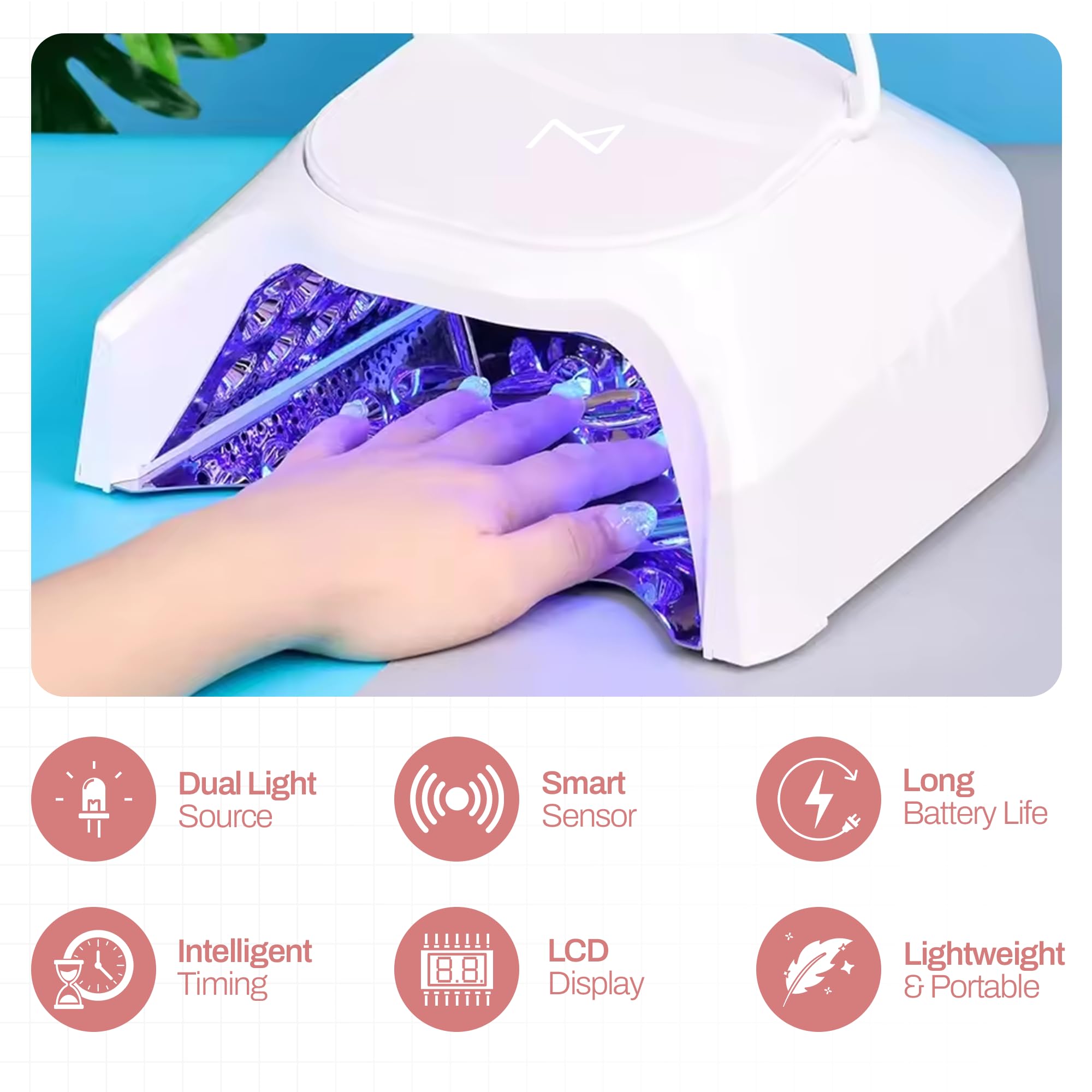 M GlowPro Professional Hybrid 86W Wireless UV LED Nail Curing Lamp – Cordless Gel Nail Dryer (Black & White)