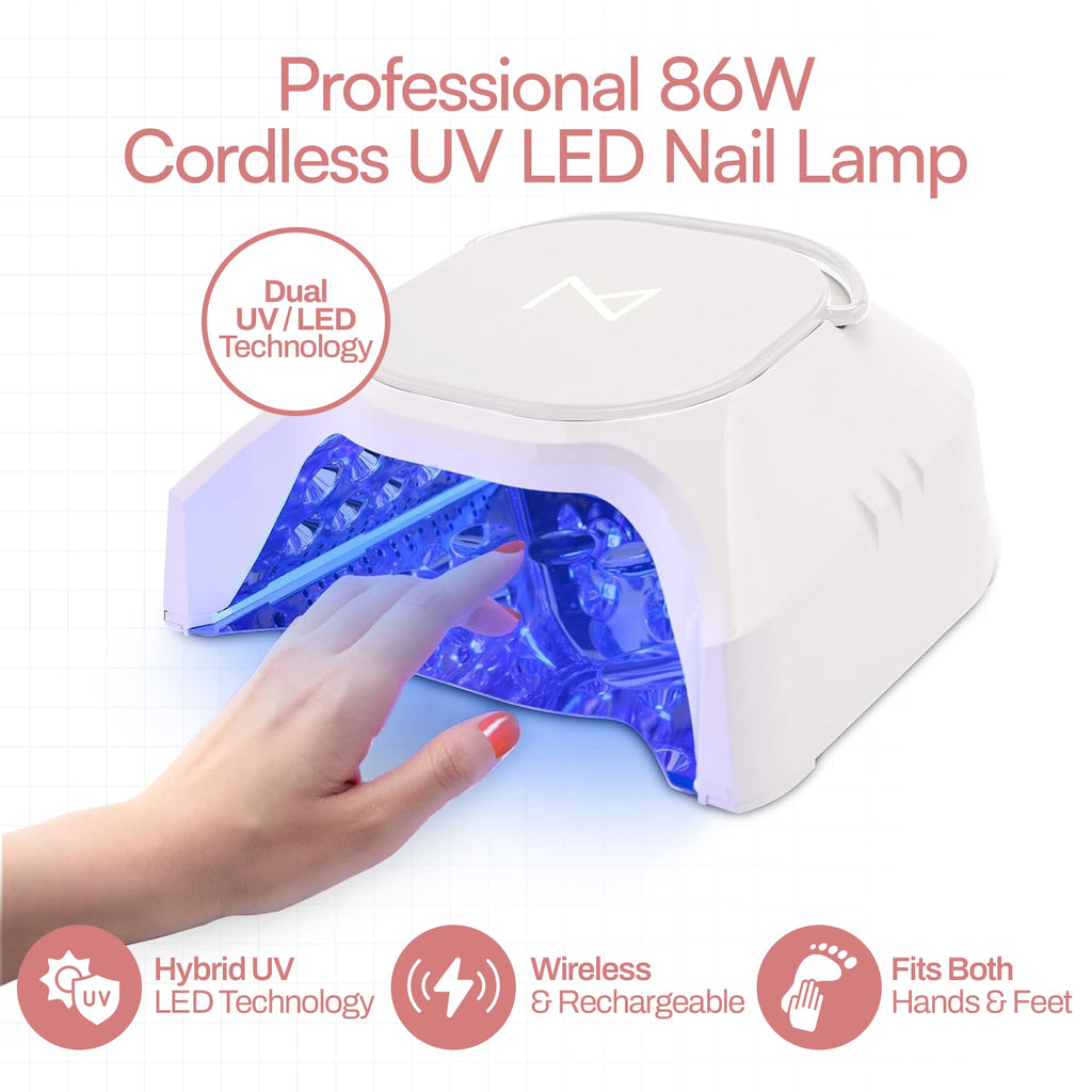M GlowPro Professional Hybrid 86W Wireless UV LED Nail Curing Lamp – Cordless Gel Nail Dryer (Black & White)