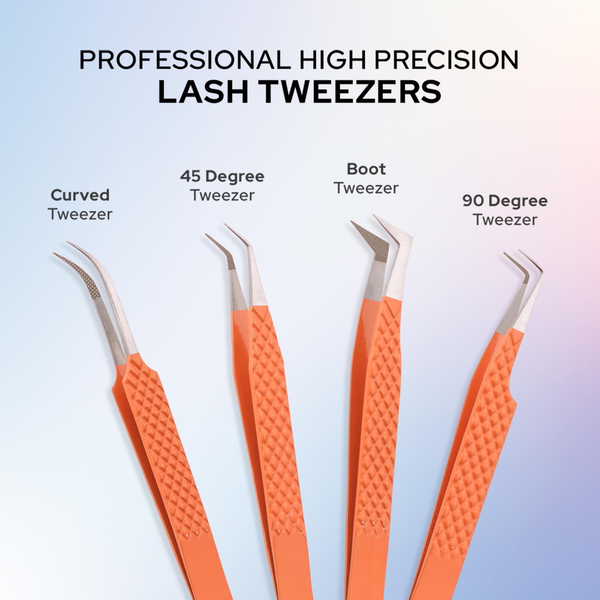 M LASH Tweezers Set of 4 – Fiber Tip, Japanese Steel, Diamond Grip (Black)